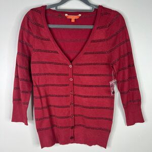 ModCloth Women's Size M Charter School Red‎ Glitter Striped Cardigan Sweater